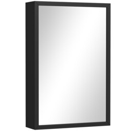 kleankin Bathroom Cabinet with Mirror, Wall Mounted Bathroom Mirror Cabinet with Storage Shelves, 40 x 12 x 60 cm, Black - thumbnail 1
