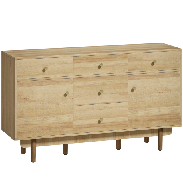 HOMCOM Sideboard with 5 Drawers and 2 Cabinets Buffet Cabinet with Solid Wood Legs 136 cm Walnut - image 1