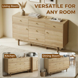 HOMCOM Sideboard with 5 Drawers and 2 Cabinets Buffet Cabinet with Solid Wood Legs 136 cm Walnut - thumbnail 6
