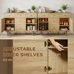 HOMCOM Sideboard with 5 Drawers and 2 Cabinets Buffet Cabinet with Solid Wood Legs 136 cm Walnut - thumbnail 5