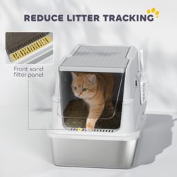PawHut Extra Large Stainless Steel Cat Litter Tray with Scoop, Flip-Top Lid, Odour Control, Modern Design - Aosom UK - thumbnail 8