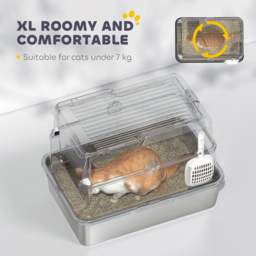 PawHut Extra Large Stainless Steel Cat Litter Tray with Scoop, Flip-Top Lid, Odour Control, Modern Design - Aosom UK - thumbnail 5