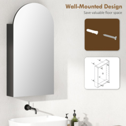 HOMCOM Arched Bathroom Mirror Cabinet with Adjustable Glass Shelves - Black - thumbnail 6