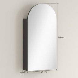 HOMCOM Arched Bathroom Mirror Cabinet with Adjustable Glass Shelves - Black - thumbnail 3