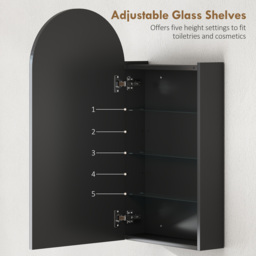 HOMCOM Arched Bathroom Mirror Cabinet with Adjustable Glass Shelves - Black - thumbnail 5