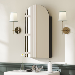 HOMCOM Arched Bathroom Mirror Cabinet with Adjustable Glass Shelves - Black - thumbnail 8