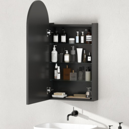HOMCOM Arched Bathroom Mirror Cabinet with Adjustable Glass Shelves - Black - thumbnail 7