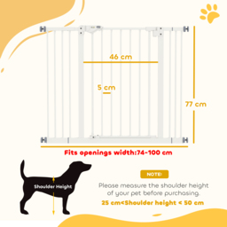 PawHut Adjustable Dog Gate, Metal Safety Barrier for Pets, Extends 74-100cm Wide, Easy Install, White - Aosom UK - thumbnail 3