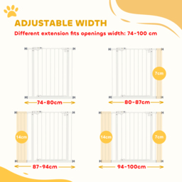 PawHut Adjustable Dog Gate, Metal Safety Barrier for Pets, Extends 74-100cm Wide, Easy Install, White - Aosom UK - thumbnail 4