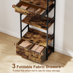 HOMCOM Industrial Style Bookcase, with 4 Shelves and 3 Fabric Drawers - Brown/Black - thumbnail 5