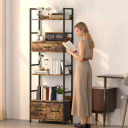 HOMCOM Industrial Style Bookcase, with 4 Shelves and 3 Fabric Drawers - Brown/Black - thumbnail 7