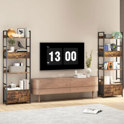 HOMCOM Industrial Style Bookcase, with 4 Shelves and 3 Fabric Drawers - Brown/Black - thumbnail 8