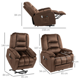 HOMCOM Lift Chair, Quick Assembly, Electric Riser and Recliner Chair with Vibration Massage, Heat, Side Pockets, Brown - Aosom UK - thumbnail 3