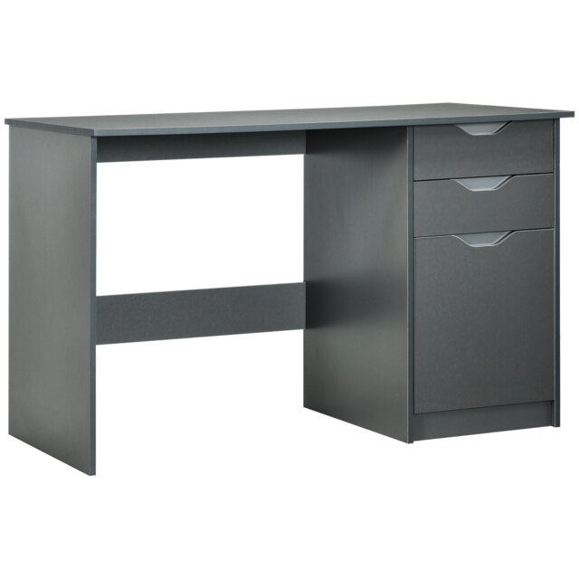 HOMCOM High Gloss Computer Desk with Drawers, Modern Writing Workstation with Storage Cabinet, PC Study Table for Home, Office, Study, Grey - Aosom UK - image 1