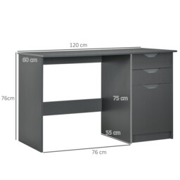 HOMCOM High Gloss Computer Desk with Drawers, Modern Writing Workstation with Storage Cabinet, PC Study Table for Home, Office, Study, Grey - Aosom UK - thumbnail 3