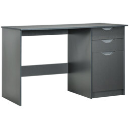 HOMCOM High Gloss Computer Desk with Drawers, Modern Writing Workstation with Storage Cabinet, PC Study Table for Home, Office, Study, Grey - Aosom UK - thumbnail 1