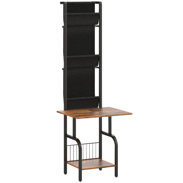 HOMCOM Vinyl Record Player Stand Record Storage with Player Stand Oxford Fabric Pockets Bottom Shelf Rustic Brown and Black - image 1