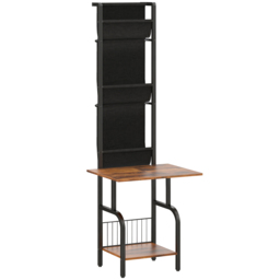 HOMCOM Vinyl Record Player Stand Record Storage with Player Stand Oxford Fabric Pockets Bottom Shelf Rustic Brown and Black - thumbnail 1