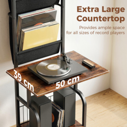 HOMCOM Vinyl Record Player Stand Record Storage with Player Stand Oxford Fabric Pockets Bottom Shelf Rustic Brown and Black - thumbnail 6