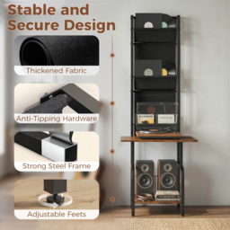 HOMCOM Vinyl Record Player Stand Record Storage with Player Stand Oxford Fabric Pockets Bottom Shelf Rustic Brown and Black - thumbnail 7