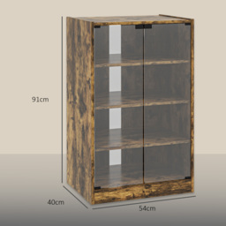 HOMCOM 4-Tier Hi-Fi Stand,  Record Player Stand with Adjustable Shelves and Push-to-Open Glass Doors, Rustic Brown - thumbnail 3