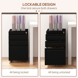 Vinsetto Steel Mobile File Cabinet, 3-Drawer, Lockable, Wheels, Pencil Tray, for A4/Legal, Black - Aosom UK - thumbnail 6
