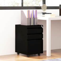 Vinsetto Steel Mobile File Cabinet, 3-Drawer, Lockable, Wheels, Pencil Tray, for A4/Legal, Black - Aosom UK - thumbnail 2