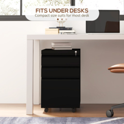 Vinsetto Steel Mobile File Cabinet, 3-Drawer, Lockable, Wheels, Pencil Tray, for A4/Legal, Black - Aosom UK - thumbnail 8