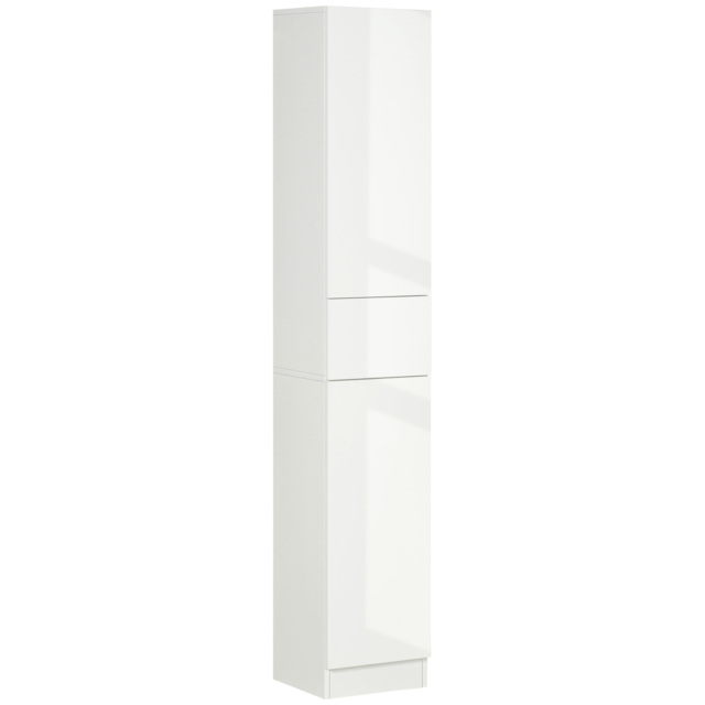 kleankin Luxury Tall Bathroom Cabinet with, High Gloss Bathroom Cabinet with Push-to-Open Door for Minimalist Style, White - Aosom UK - image 1