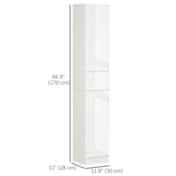 kleankin Luxury Tall Bathroom Cabinet with, High Gloss Bathroom Cabinet with Push-to-Open Door for Minimalist Style, White - Aosom UK - thumbnail 3