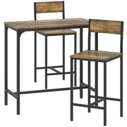 HOMCOM 3-Piece Bar Table Set with 2 Stools, Industrial Breakfast Bar Set with Footrest, Backrest for Dining Room, Small Space - thumbnail 1
