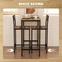 HOMCOM 3-Piece Bar Table Set with 2 Stools, Industrial Breakfast Bar Set with Footrest, Backrest for Dining Room, Small Space - thumbnail 5