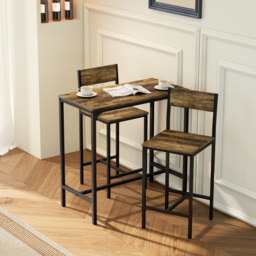 HOMCOM 3-Piece Bar Table Set with 2 Stools, Industrial Breakfast Bar Set with Footrest, Backrest for Dining Room, Small Space - thumbnail 2