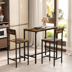 HOMCOM 3-Piece Bar Table Set with 2 Stools, Industrial Breakfast Bar Set with Footrest, Backrest for Dining Room, Small Space - thumbnail 7