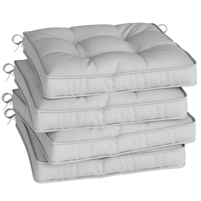 Outsunny Set of 4 Garden Seat Cushion with Ties, 42 x 42cm Replacement Dining Chair Seat Pad, Light Grey - image 1