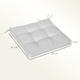 Outsunny Set of 4 Garden Seat Cushion with Ties, 42 x 42cm Replacement Dining Chair Seat Pad, Light Grey - thumbnail 3