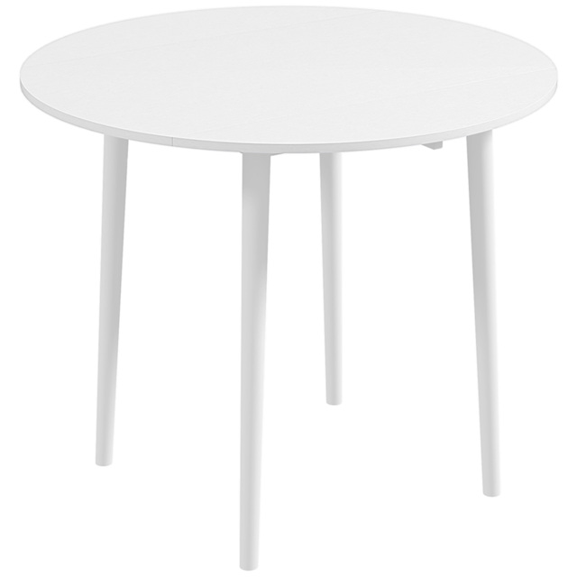 HOMCOM Folding Kitchen Table with Wood Legs, Round Wood Dining Table for Dining Room, Drop Leaf Dining Table, White - Aosom UK - image 1