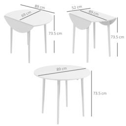 HOMCOM Folding Kitchen Table with Wood Legs, Round Wood Dining Table for Dining Room, Drop Leaf Dining Table, White - Aosom UK - thumbnail 3