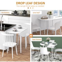 HOMCOM Folding Kitchen Table with Wood Legs, Round Wood Dining Table for Dining Room, Drop Leaf Dining Table, White - Aosom UK - thumbnail 4