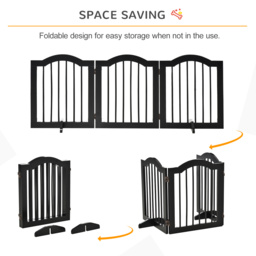 PawHut Freestanding Dog Gate, Wooden Foldable Pet Fence, Safety Barrier for House Doorway Stairs, with Support Feet, Small, Black - Aosom UK - thumbnail 5