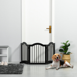PawHut Freestanding Dog Gate, Wooden Foldable Pet Fence, Safety Barrier for House Doorway Stairs, with Support Feet, Small, Black - Aosom UK - thumbnail 2