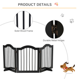 PawHut Freestanding Dog Gate, Wooden Foldable Pet Fence, Safety Barrier for House Doorway Stairs, with Support Feet, Small, Black - Aosom UK - thumbnail 6