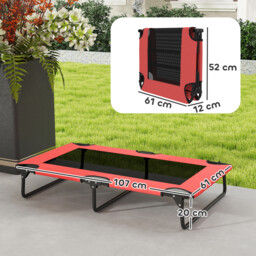 PawHut Portable Raised Dog Bed, Elevated Pet Cot with Breathable Mesh for Indoor Outdoor, for Large Dogs, Red - thumbnail 3