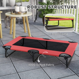 PawHut Portable Raised Dog Bed, Elevated Pet Cot with Breathable Mesh for Indoor Outdoor, for Large Dogs, Red - thumbnail 5
