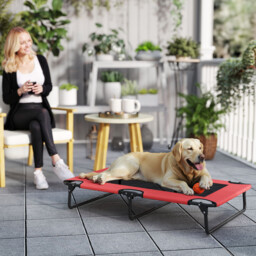 PawHut Portable Raised Dog Bed, Elevated Pet Cot with Breathable Mesh for Indoor Outdoor, for Large Dogs, Red - thumbnail 2