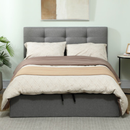 HOMCOM 4ft6 Double Ottoman Bed with Gas Lift Storage - Grey - thumbnail 2