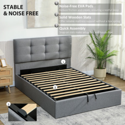 HOMCOM 4ft6 Double Ottoman Bed with Gas Lift Storage - Grey - thumbnail 7