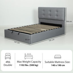HOMCOM 4ft6 Double Ottoman Bed with Gas Lift Storage - Grey - thumbnail 3