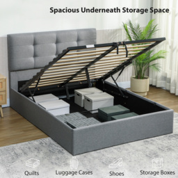 HOMCOM 4ft6 Double Ottoman Bed with Gas Lift Storage - Grey - thumbnail 4