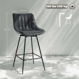 HOMCOM Set of 2 PU Leather Swivel Bar Stools - Black - thumbnail 3